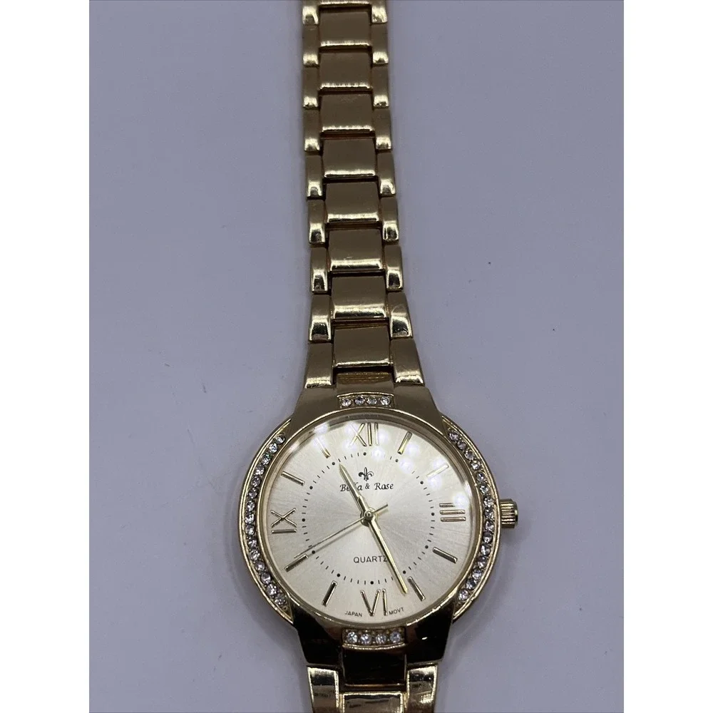 Bella‎ & Rose Women's Gold Tone Quartz Watch Rhinestone Bezel- New Battery